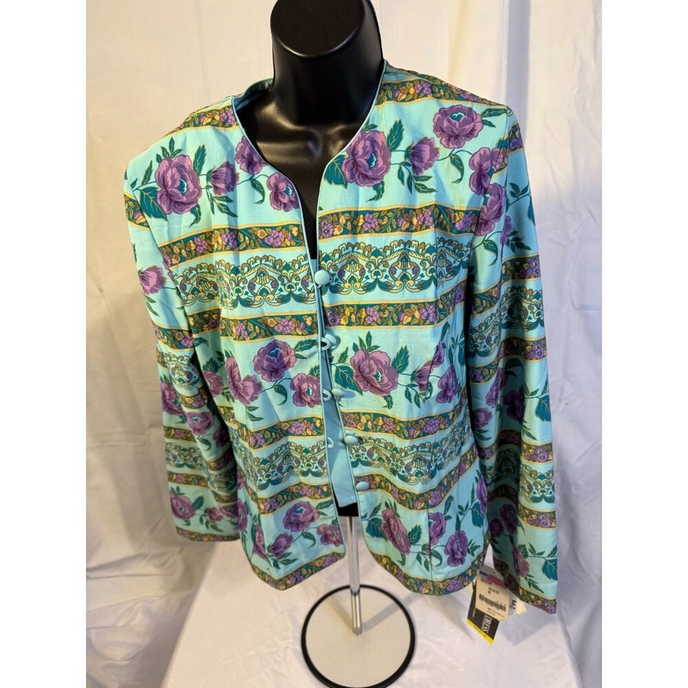 NWT Vintage 90s Floral Blazer Jacket Teal Women's Sag Harbor Cottagecore Boho